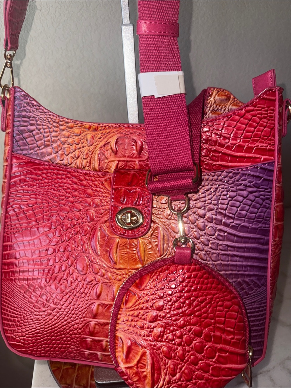 Zou Bisou Faux Croc Embossed Crossbody Bag w/Matching Pouch-NWT!!
